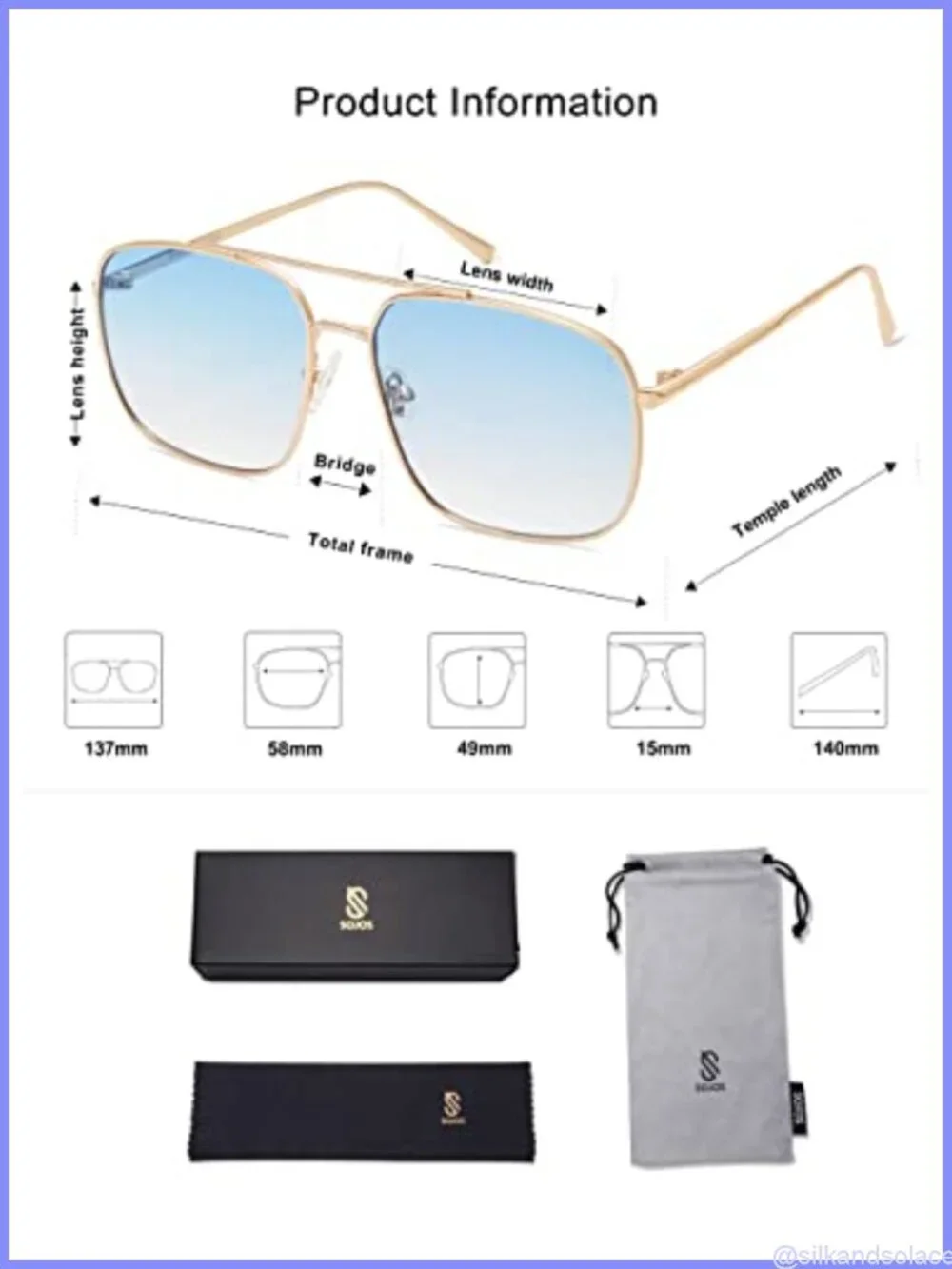 Square Aviator Sunglasses UV400 Metal Frame Full Frame Unisex